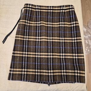 Authentic Burberry Brown and Black Plaid Wool Skirt